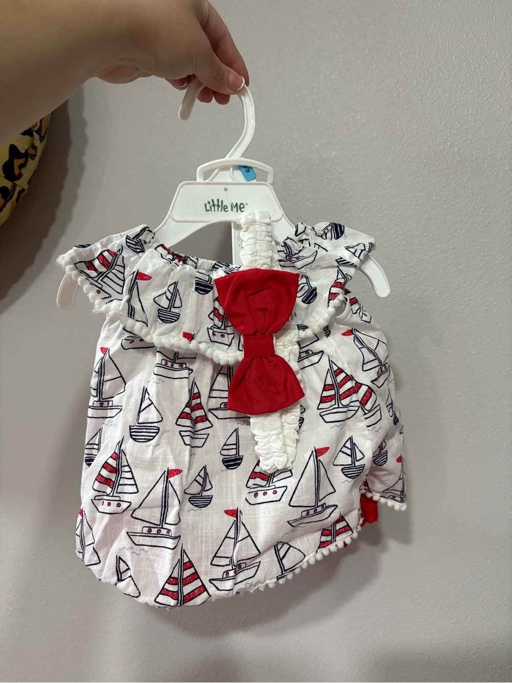 Little Me White Navy and Red Sailboat Print Short Sleeve Top